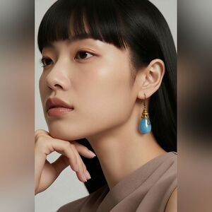 Handmade Bronze Blue Stone Drop Earrings – Artisan Boho Jewelry